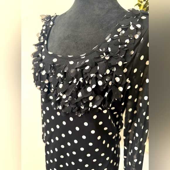 International INC Concepts Polka Dot Ruffle Black and White Top Size XL Juniors - Picture 2 of 9